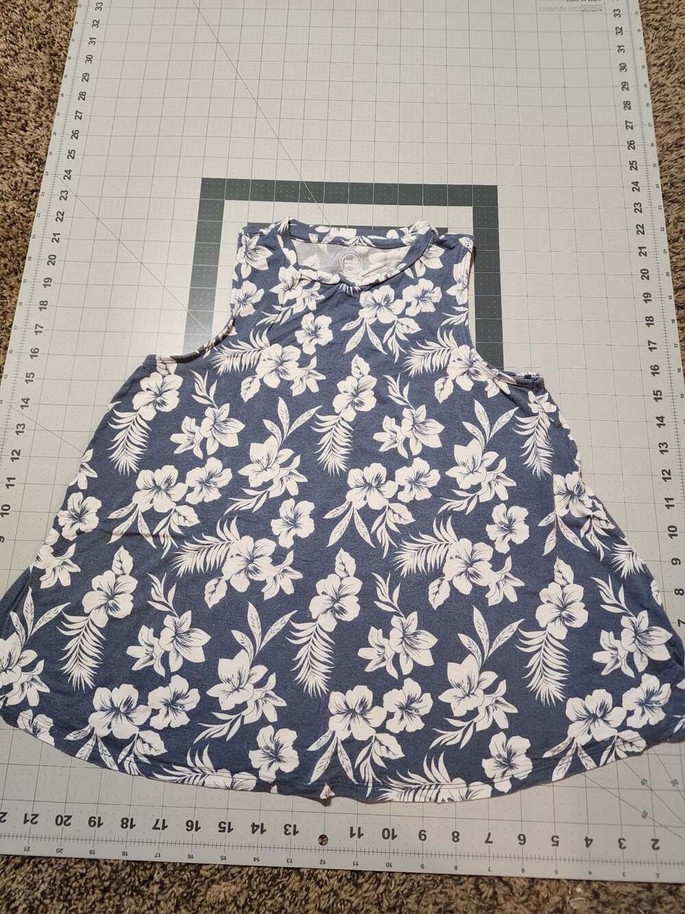 Wonder Nation Tank Top Size L (10-12) Blue White Floral Sleeveless
